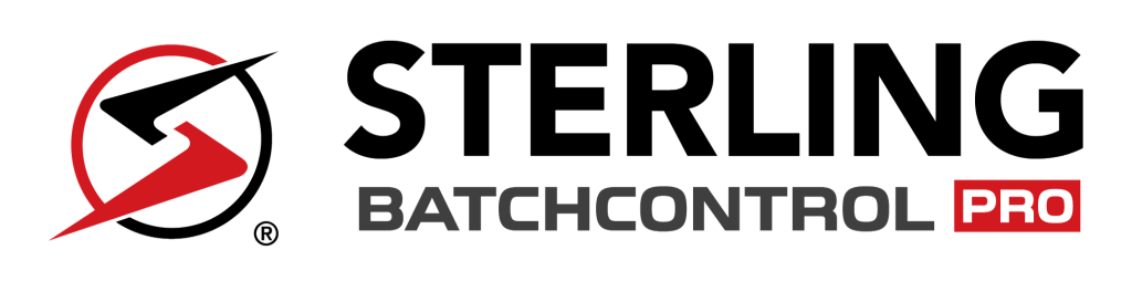SterlingBatchControlPro-FullLogo-Edited | Sterling Systems & Controls StereNge BatchControl Pro logo featuring a red circular arrow and a play icon alongside the word BATCHCONTROL PRO